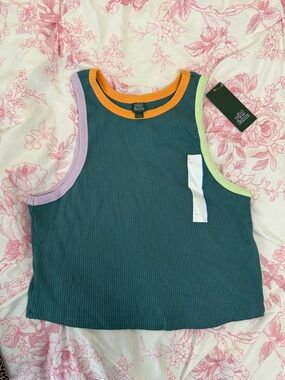 wild fable Teal Ribbed Tank with Orange, Lavender & Lime Trim